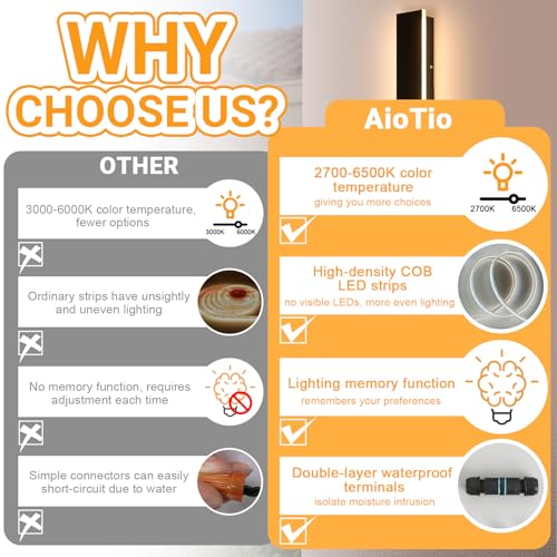 Image of AioTio Black Outdoor Wall Light,79inch Modern LED Exterior Light Fixtures Wall Mount,Waterproof Long Outdoor Linear Wall Sconce IP65 Waterproof,Outside Wall Lights for House,Porch,Patio