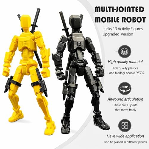 Image of ONNGEO 2 Pack Action Figures Titan 13, 3D Printed Multi-Joint Movable Robot with Weapons and Accessories, Desk Decoration (Yellow, Black)