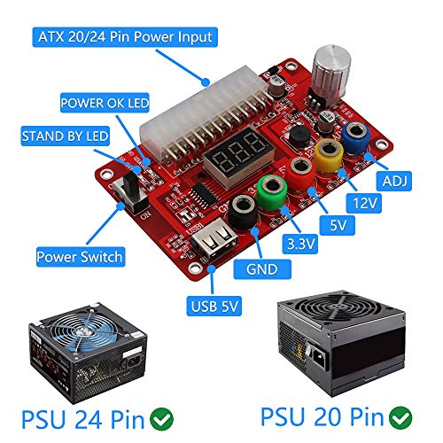 Atx Power Supply Breakout Board And Acrylic Case Kit With Adj Adjustable Voltage Knob, Supports 3.3V, 5V, 12V And 1.8V-10.8V (Adj) Output Voltage, 3A Maximum Output, Reset Protection #TOP4