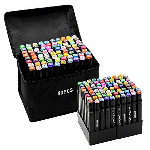 Tongfushop 80 Farbige Graffiti Stifte Marker Set,Twin Tip Textmarker Graffiti Pens für Sketch Zeichnung Comics Marker Stifte Set ?Marker mit Basis?