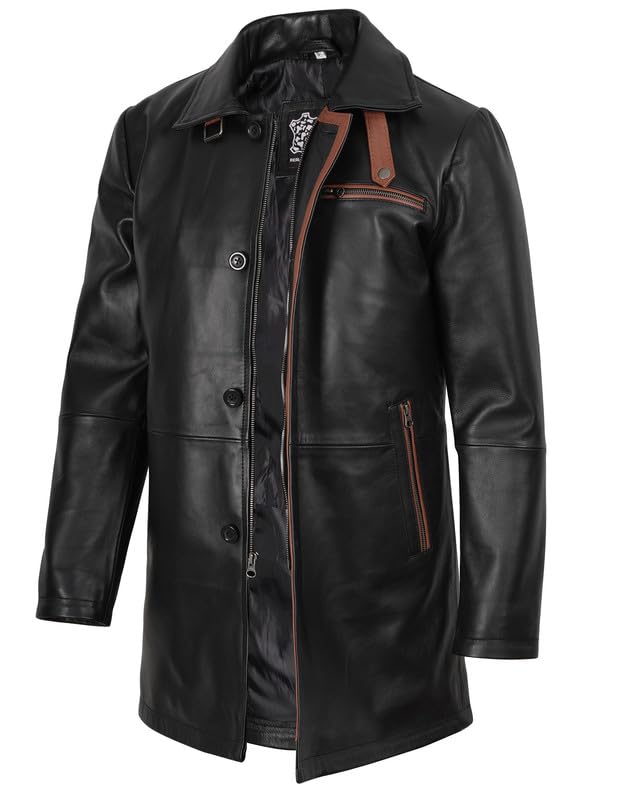Decrum Leather Coats for Men Real Lambskin Casual Car coat Style Leather Jacket Men