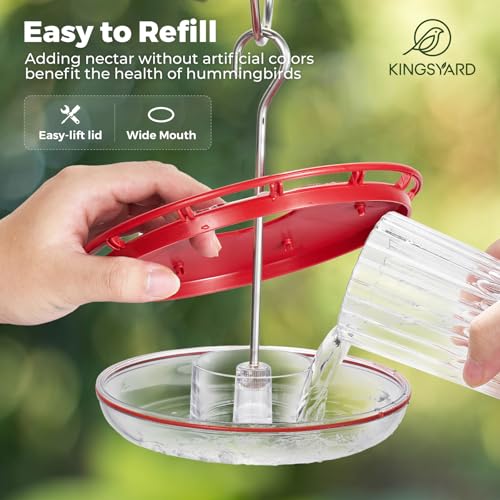 Image of Kingsyard 2 Pack 16 OZ Disc Hummingbird Feeders for Outdoors Hanging, 6 Bee Proof Feeding Ports Leak-Proof Humming Nectar Bird Feeder, Ant Moat Easy Clean, Jelly Oriole Feeders, Garden Decor Gifts