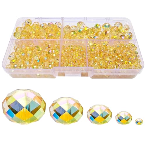Image of Shiny Gold Rondelle Glass Beads for Jewelry Making, Faceted Briolette Crytal Spacer Beads for Bracelet Necklace Earring (2mm 4mm 6mm 8mm 10mm Mixed Sizes, 1000pcs)