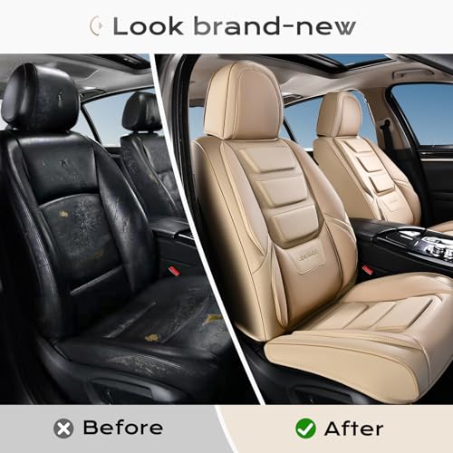 Image of Coverado Car Seat Covers Full Set, Seat Covers for Cars, Front Seat Covers and Back Seat Cover Waterproof Leather Automotive Seat Cover, Universal Car Interior Protectors Cushion for Most Cars