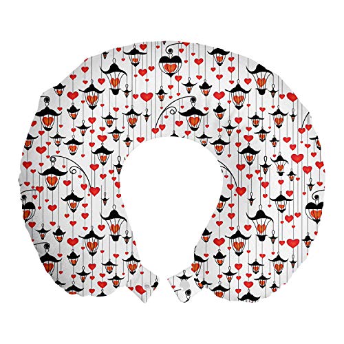 Preisvergleich Produktbild ABAKUHAUS Liebe Reisekissen Nackenstütze, Laternen und Herzen, Schaumstoff Reiseartikel für Flugzeug und Auto, 30x30 cm, Vermilion Scarlet