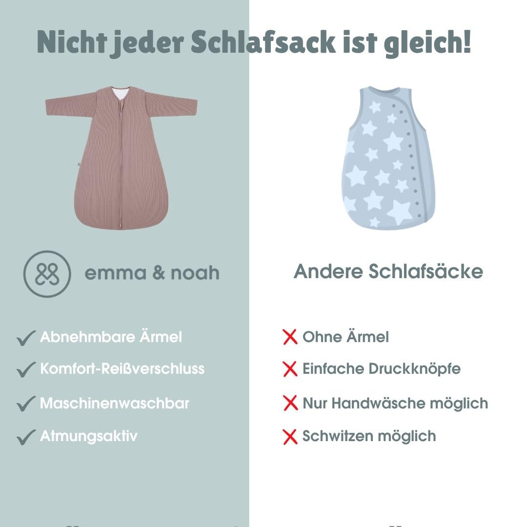emma & noah Baby Schlafsack 3.5 TOG, Strampelsack für den Winter, in vielen Farben, Bio-Baumwolle, Oeko-TEX Zertifiziert, Abnehmbare Ärmel, Schlafsack für Neugeborene (Essential Mint, 60 cm)