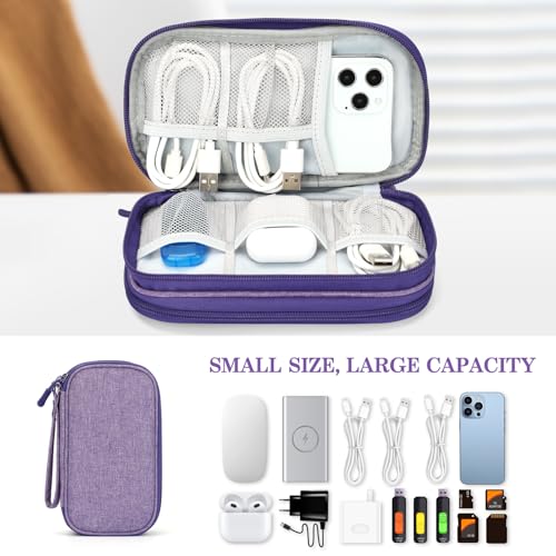 Image of FYY Travel Cable Organizer Pouch Electronic Accessories Carry Case Portable Waterproof Double Layers All-in-One Storage Bag for Cord, Charger, Phone, Earphone Dark Purple