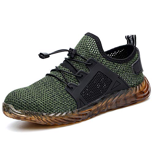 Zapatos de Seguridad para Hombre Zapatillas Deportivas de Mujer Puntera de Acero Calzado de Industrial Trabajo Construcción Botas Tácticas Trekking Verde EU43