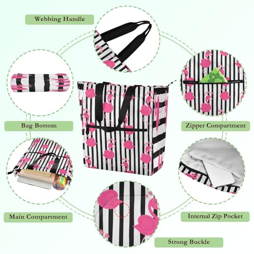 Flamingos Book Tote Bag,Large Capacity Handbag with Zipper Perfect for School,Travel,Shopping3