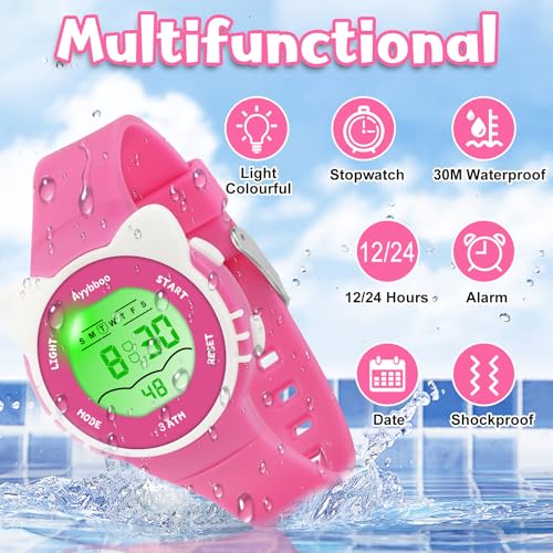Image of Kids Digital Analog Watches for Girls Boys, 7 Color Lights Waterproof Cute Wristwatches for Kids with Alarm Stopwatch, Great Present for Girls Boys Ages 5-13