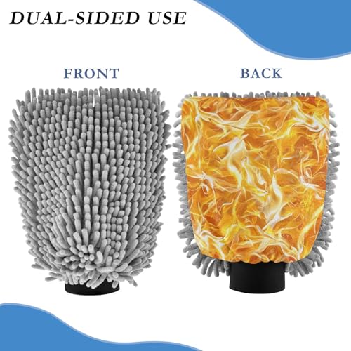IOACIY Absorbent Microfiber Car Wash Drying Mitts, 2 Pack, Scratch-Free & Lint-Free, Rich Foam, Highly Absorbent, Double Sided, Wash Mitt Perfect for Car Washing, L, Flame Pattern