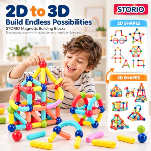 Image of Storio Magnetic Building Blocks for Kids 3D Construction & Magnet Building Toys for Kids Safe Magnetic Blocks for Toddlers, Boys & Girls Educational Blocks & Magnet Toys (25pcs)