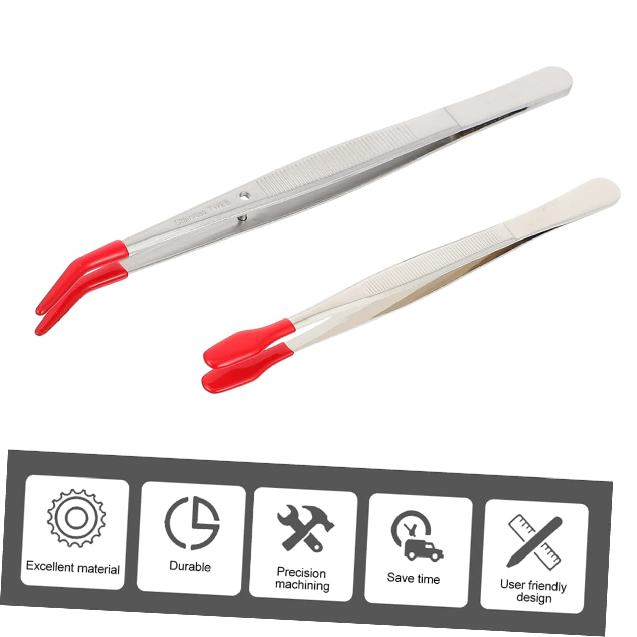 NOLITOY 4pcs Stainless Steel Tweezers for Kitchen Jewelry Wide Tips Elbow Design Comfortable Grip Material