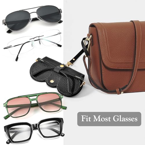 Image of FEISEDY 2Pack Soft Leather Sunglass Bag, Portable Holder Eyeglasses Case | Lightweight Portable Design, With Button Clip Wrist Strap for Travel Daily Use B0049