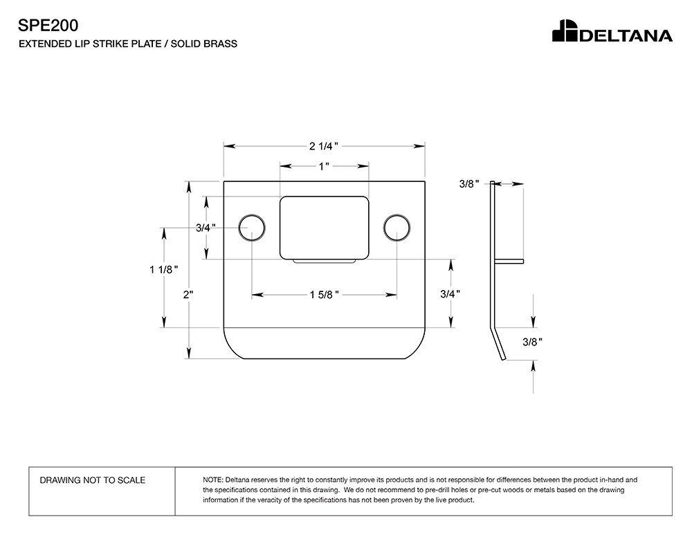 Deltana SPE200U10B 2" x 2-1/4" Extended Lip Strike Plate, Pack Of 5