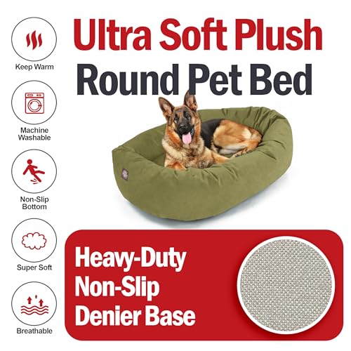 Image of Majestic Pet 52 Inch Suede Calming Dog Bed Washable - Cozy Soft Round Dog Bed w /Spine Support for Dogs to Rest Head - Fluffy Donut Dog Bed 52x35x11 (Inch) - Round Pet Bed X- Large - Sage (2025)