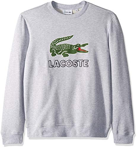Lacoste Men's Long Sleeve Graphic Croc Brushed Fleece Jersey Sweatshirt, Silver Chine, X-Large