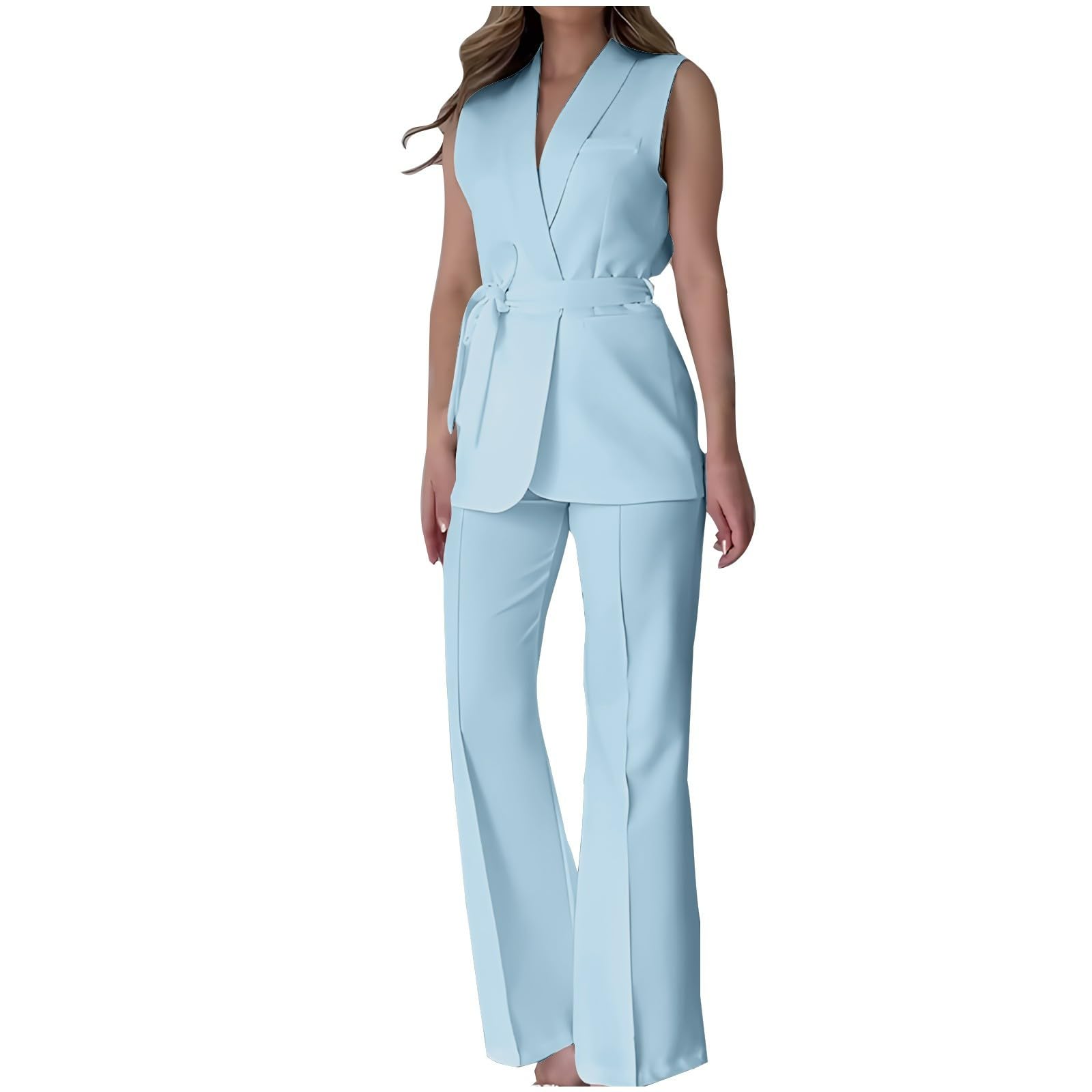 NUSGEAR Traje de 2 Piezas Mujer Moda Blazer sin manga y Pantalones largo verano Otoño Chalecos Slim Fit Elegante Negocios Oficina Fiesta Cena Casual color sólido Traje Chaqueta Basic Conjunto 2025