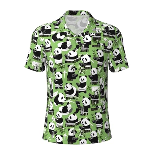 Polo respirant pour homme à imprimé panda et bambou en taille XXL coloris noir et blanc