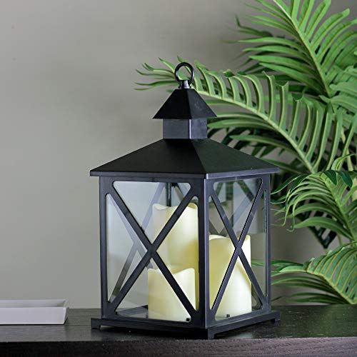 Image of Northlight LED Candle Lantern with 3 Flameless Candles - 12.5 inch - Black