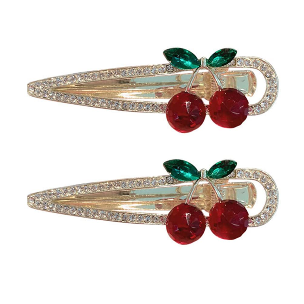 FRCOLOR2pcs Sweet Cherry Hair Clips Rhinestone Cherry Fruit Hair Barrettes Duckbill Clip Hairpins Hair Accessories for Women Girls
