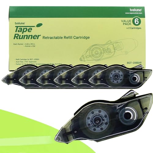 TAPE RUNNER Retractable Refill Cartridge - 12 Packs - Scrapbook Supplies - Scrapbooking Supply Retractable 0.33 x 315 Inch Cartridges Holiday Crafts & Gift Cards