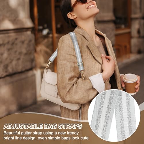 Image of PATIKIL Purse Strap, Wide Shoulder Strap Adjustable Crossbody Bag Straps Universal Replacement Shoulder Bag Belt for Women's Handbags Canvas Guitar Bag Backpack, Silver