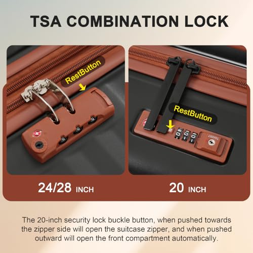Luggage Sets 5 Piece with Front Opening, Hardside Expandable Carry on Suitcase with Spinner Wheels TSA Lock USB Port Cup Holder (Black Brown + ABS)3