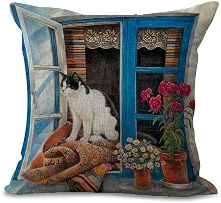 OgquatonOgquaton Square Pillowcase Cute Cat Printed Cushion Cover Decorative Car Pillow Cover Without Pillow Core Choice of 9 Styles Creative and Useful