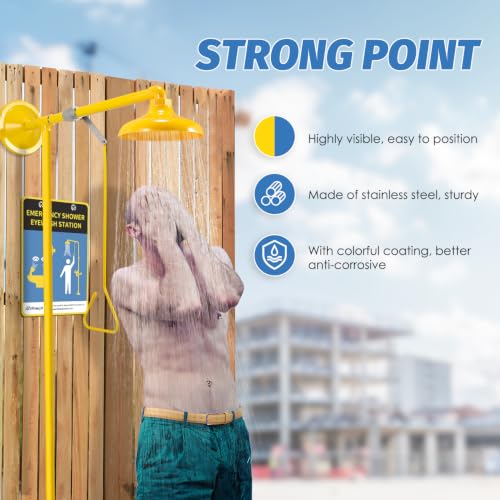 Image of Emergency Shower Station Safety Shower Outdoor Horizontal /Wall Mounted Drench Shower for Emergency Shower, Highly Visible Color