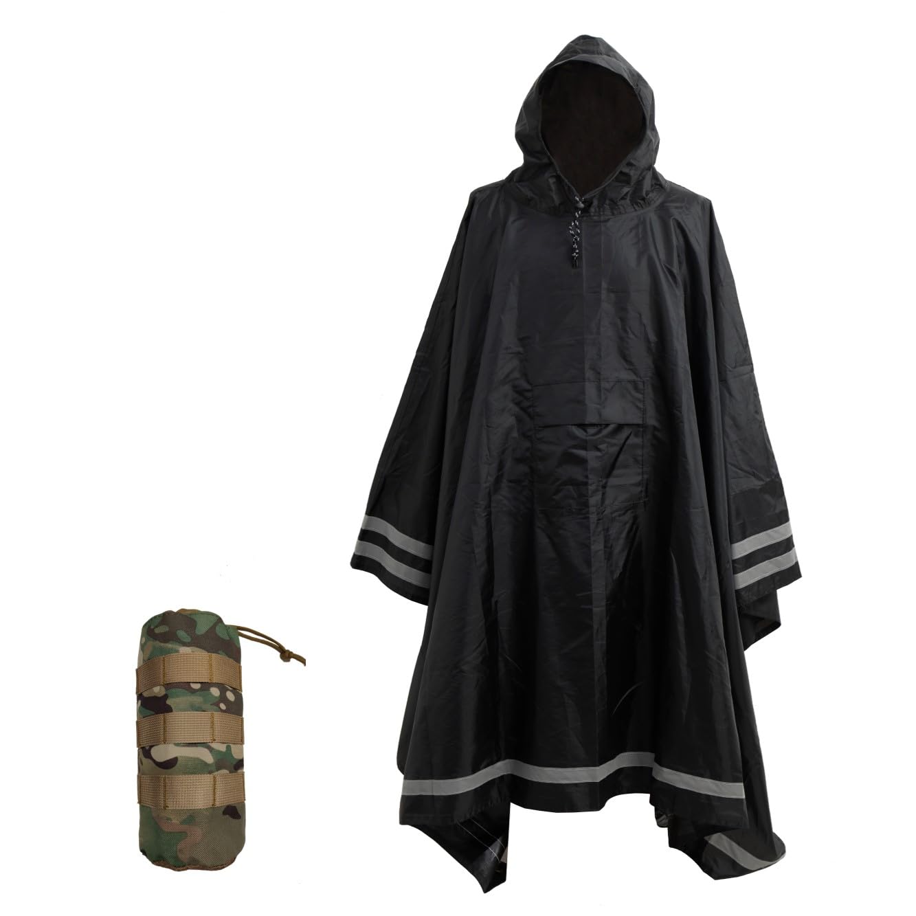 Nomadnia Plus Size Rain Poncho with Hood and Reflective Stripes, Plus Size Poncho, Big and Tall Rain Poncho, Ideal as Rain Ponchos for Adults Plus Size.Black