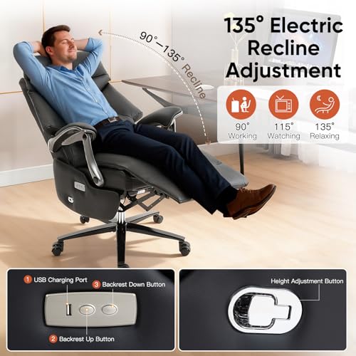 Image of ECOTOUGE Electric Executive Office Chair, Ergonomic Recliner Chair, Black | 400LBS Big and Tall Office Chair, Comfortable Ergonomic Recliner Chair for Home Office, Studio or Gaming Room