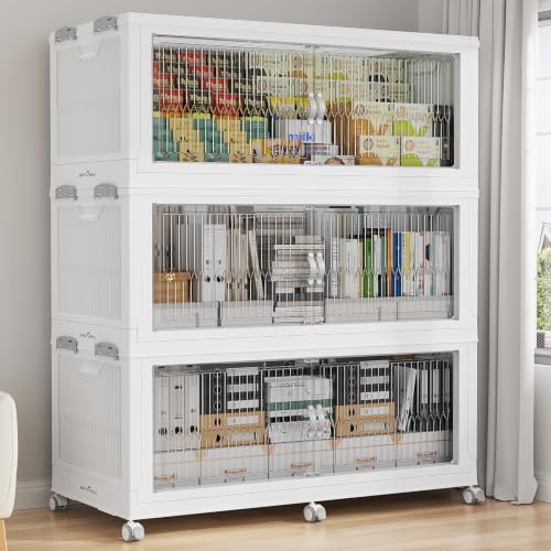 Image of BROVIEW 1020Qt Stackable Storage Bins with Lid for Home Dorm, 3Pack White