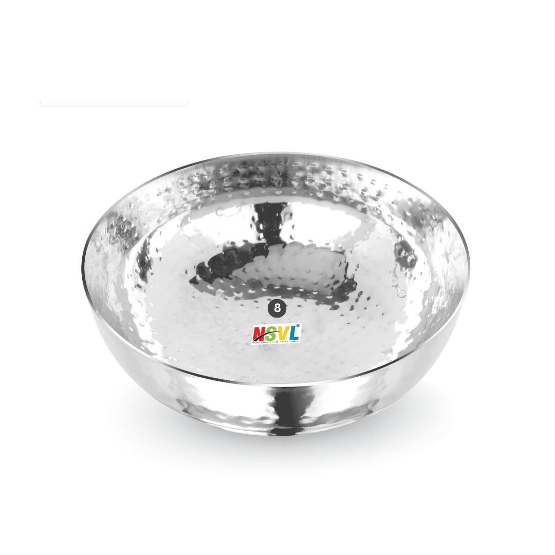 Stainless Steel Hammered Tasla/Heavy Bottom Cookware/Kadhai/Kadai for Kitchen/Utensils for Cooking, Deep Frying (Without Handle, 700 ML (8 NO))