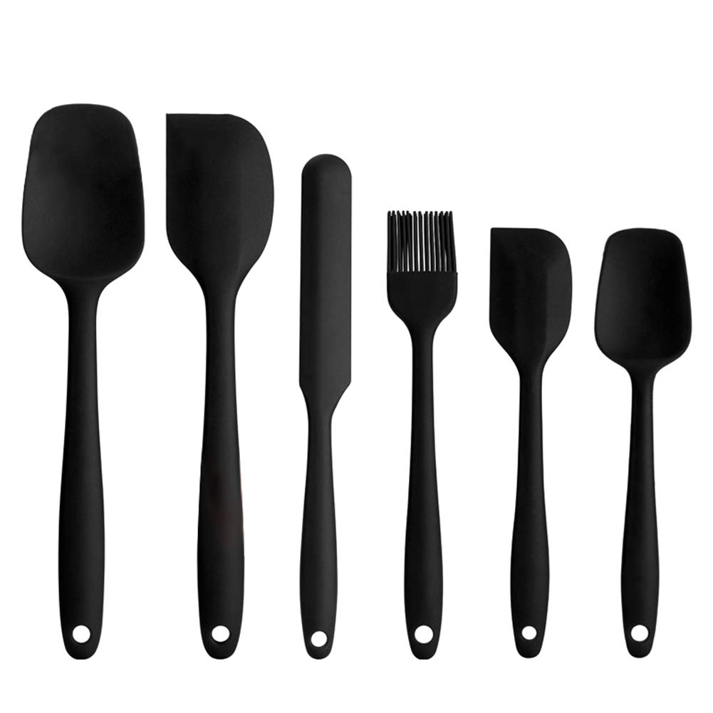 Set di spatole in silicone, 6 spatole in gomma ad alta resistenza al calore, design senza cuciture, set di utensili da cucina (nero, 6 pezzi)