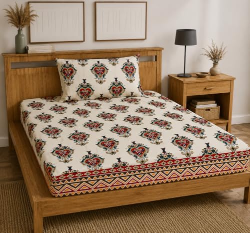 Image of 225 TC Glace-Cotton All Around Elastic Fitted Bedsheet, Elastic Fitted Bedsheet Single Size Bedsheet for Single Bed with 1 Pillow Cover, Size - 72 x 36 x 8 Inch Color