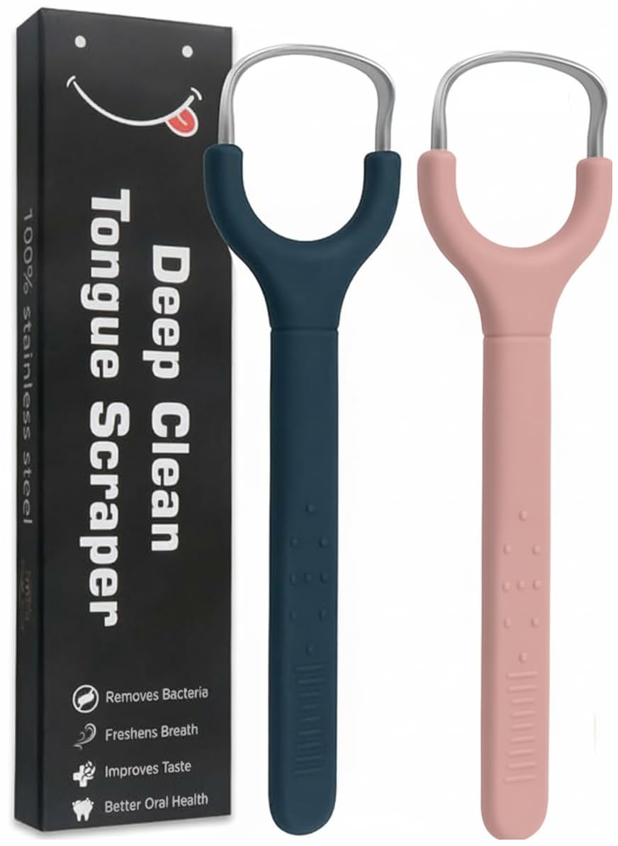 Prplet Tongue Cleaner Scraper for Adults & Kids – Stainless Steel Tongue Scraper for Hygiene, Fresh Breath, Removes Bacteria – Deep Clean Tongue Cleaning Tool (Pack of 2) (Blue+Pink)