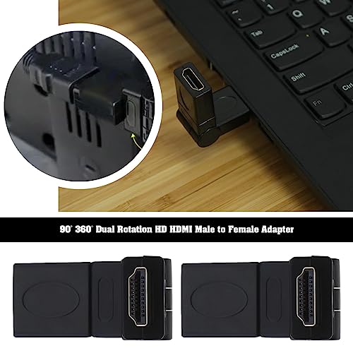 Be In Your Mind 2PCS HDMI Male to Female Swivel Adapter 90 180 270 360 Degree Angle Adjustable HDMI Cable Rotatable Extension Connector Support 1080P 3D 4K Gold-Plated - Image 2