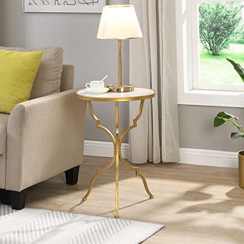 Aoc Gold Marble Side Table Round Tripod Accent Table 16.9 In Marble End Table For Living Room, Sofa Side (Modern Style) #TOP6