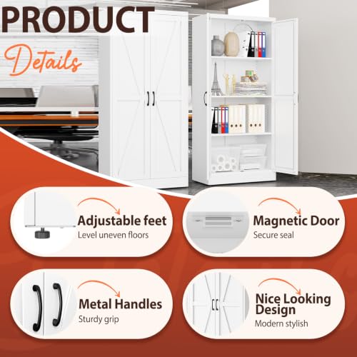 Image of PAOFIN 63 inch White Metal Storage Pantry Cabinet