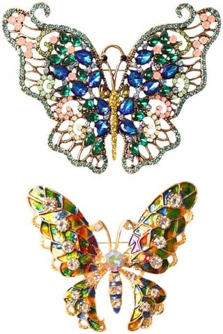Acxico 2PC Elegant Rhinestone Butterfly Brooch Pin - Luxury Colorful Crystal Embellished Fashion Accessory for Women image 2