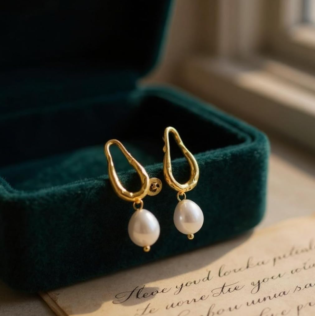 18K Karat yellow gold plated over sterling silver freshwater baroque pearl drop dangle earrings jewelry gift for women- Freshwater Pearl Earrings- Nickel Free, Hypoallergenic, Waterproof - Image 3