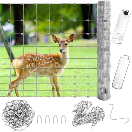 Otoolling 303 Pack Farm Fence Kit, 4ftx100ft Heavy Duty Galvanized Woven Wire Fences for Garden Trellis, Thickened Cattle Panels, Chicken Wire Fencing, Durable Goat Fence for Hog Deer Horse Livestock