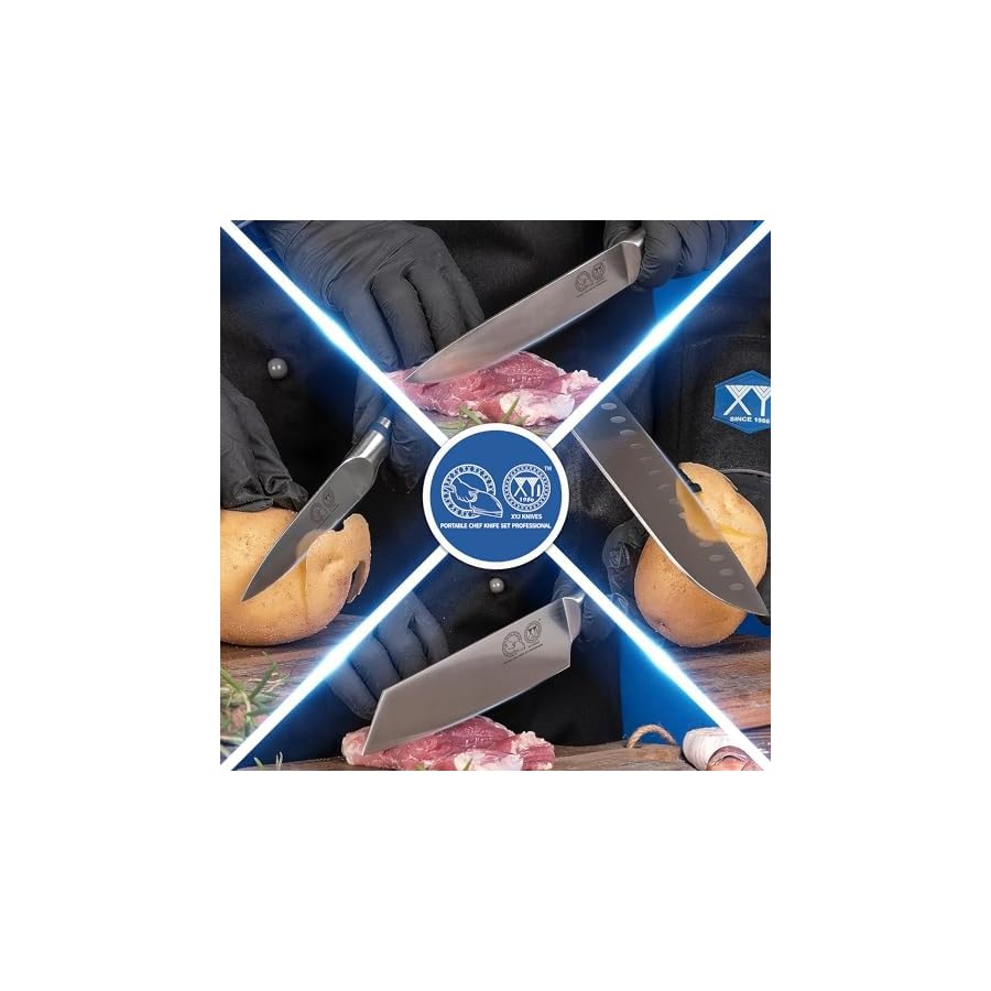 XYJ Knives,Professional Knife Sets for Master Chefs,11-pcs Chef Knife Set with Bag,Meat Cleaver Butcher for Camping