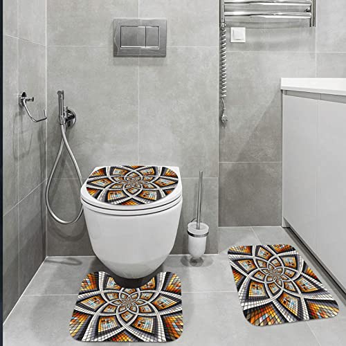 URSOPET Badteppich-Set 3-teilige, rutschfeste,Abstraktes 3D-Hauch-Pixel-buntes Fraktal-dekoratives Mosaik,rutschfeste… – Bild 3