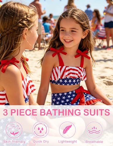 Image of ALISISTER Girls Swimsuit 3 Piece Bathing Suits Flounce Bikini Tankini Set Beach Swimwear with Cover Ups Skirt for 3-8 Years