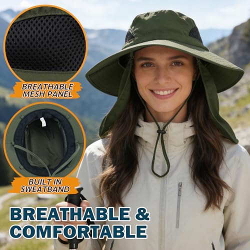 Image of Wide Brim Sun Bucket Hat, Waterproof Boonie Hat for Men & Women | UPF 50+ UV Protection, Adjustable Fit, Chin Strap & Sweatband, Foldable Durable for Fishing Hiking Garden Beach