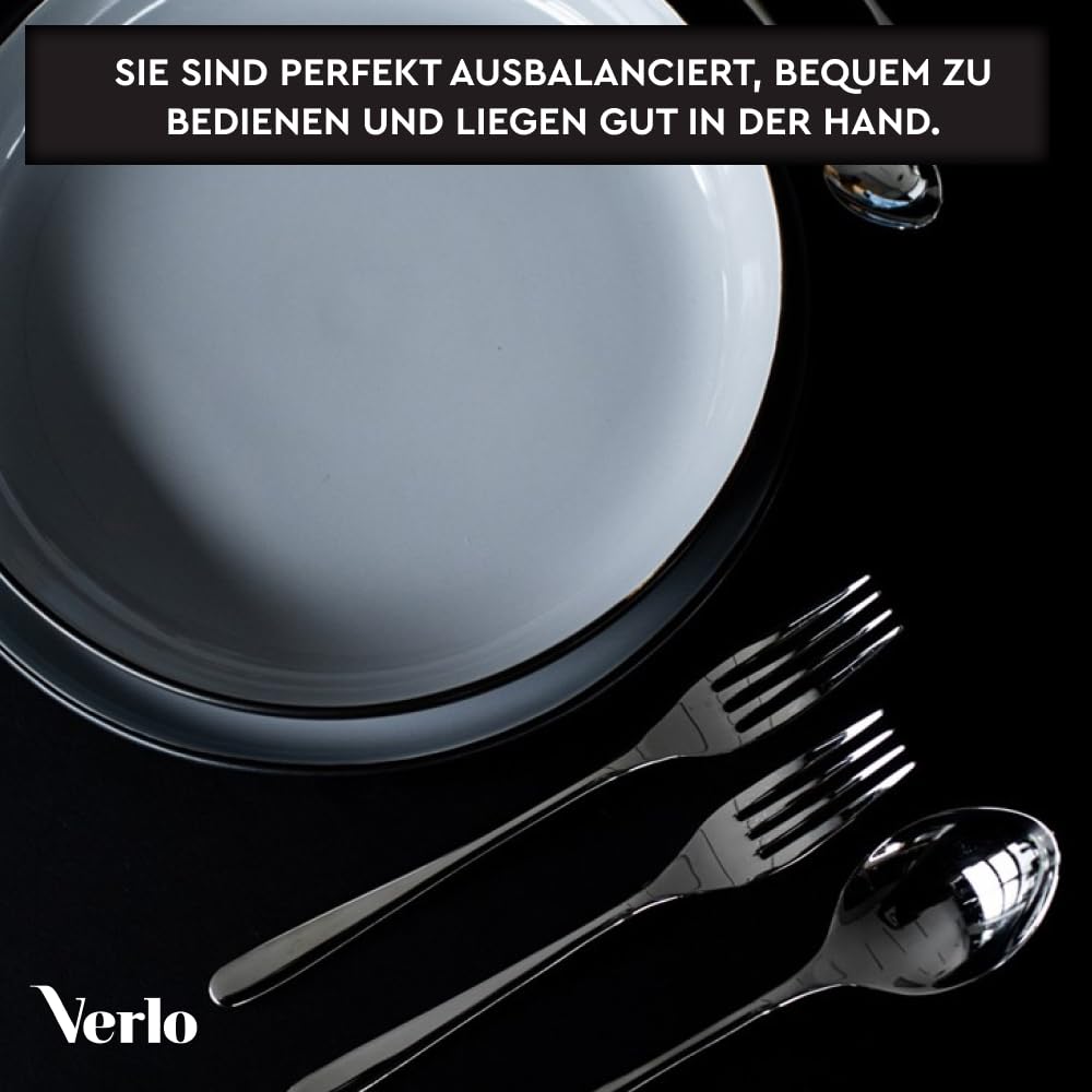 Verlo Zestaw sztućców SU Black 24-częściowy zestaw sztućców dla 6 osób, stal nierdzewna 18/10 (18% chrom, 10% nikiel) | matowe wykończenie | właściwości antykorozyjne | odporny na zarysowania