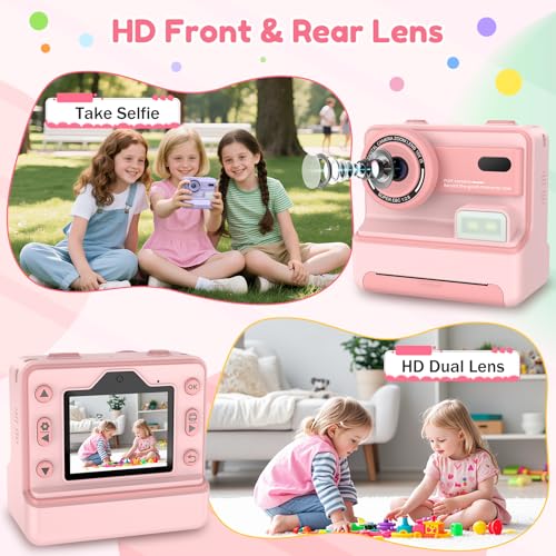 Kids Camera Instant Print, Instant Camera with 1080P Videos,Selfie instant print camera with 3 Rolls Print Paper & 32GB SD Cards, Christmas Birthday Gifts for Girls Age 3-12 (Pink) - Image 6