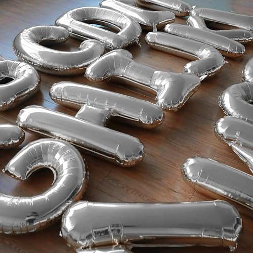Image of Happy Birthday Balloon Banner Custom Phrase Balloons letter 16 inch Personalized Alphabet Letters Foil Mylar Balloons (Silver)